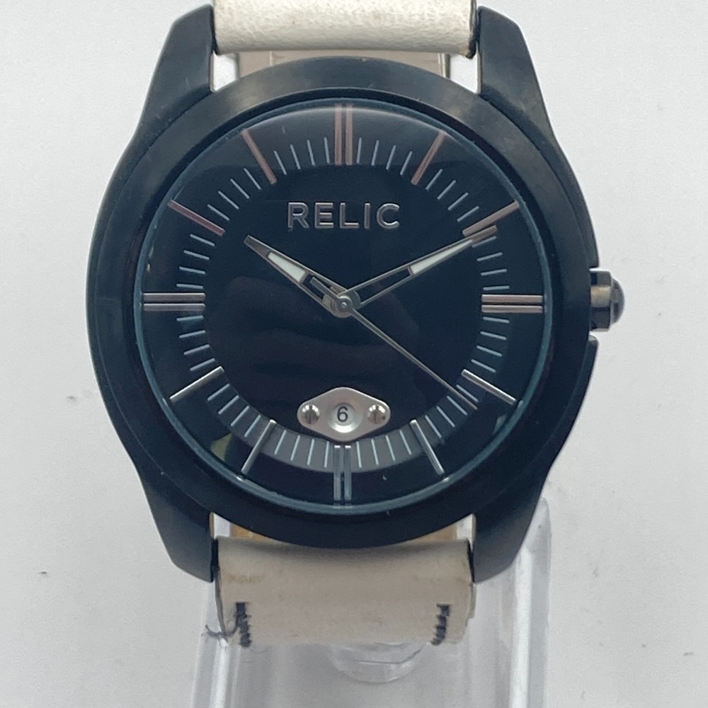 Fossil Relic Men's Watch 41mm Black Date Leather 50M ZR77254 New Battery 9.5"